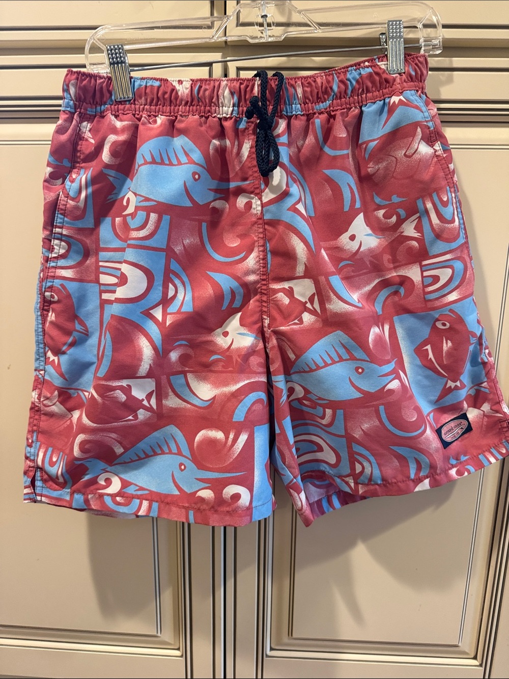 Vineyard Vines Kids Swim Trunks - Pink & Light Blue Fish Print